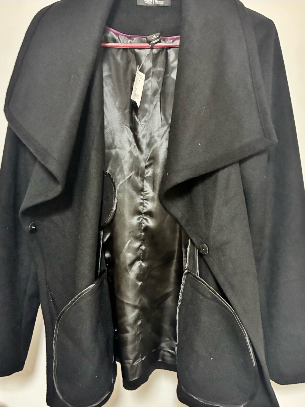 NWT White House Black Market Black Shawl Collar Wool-Blend Wrap Coat w belt - Picture 8 of 10